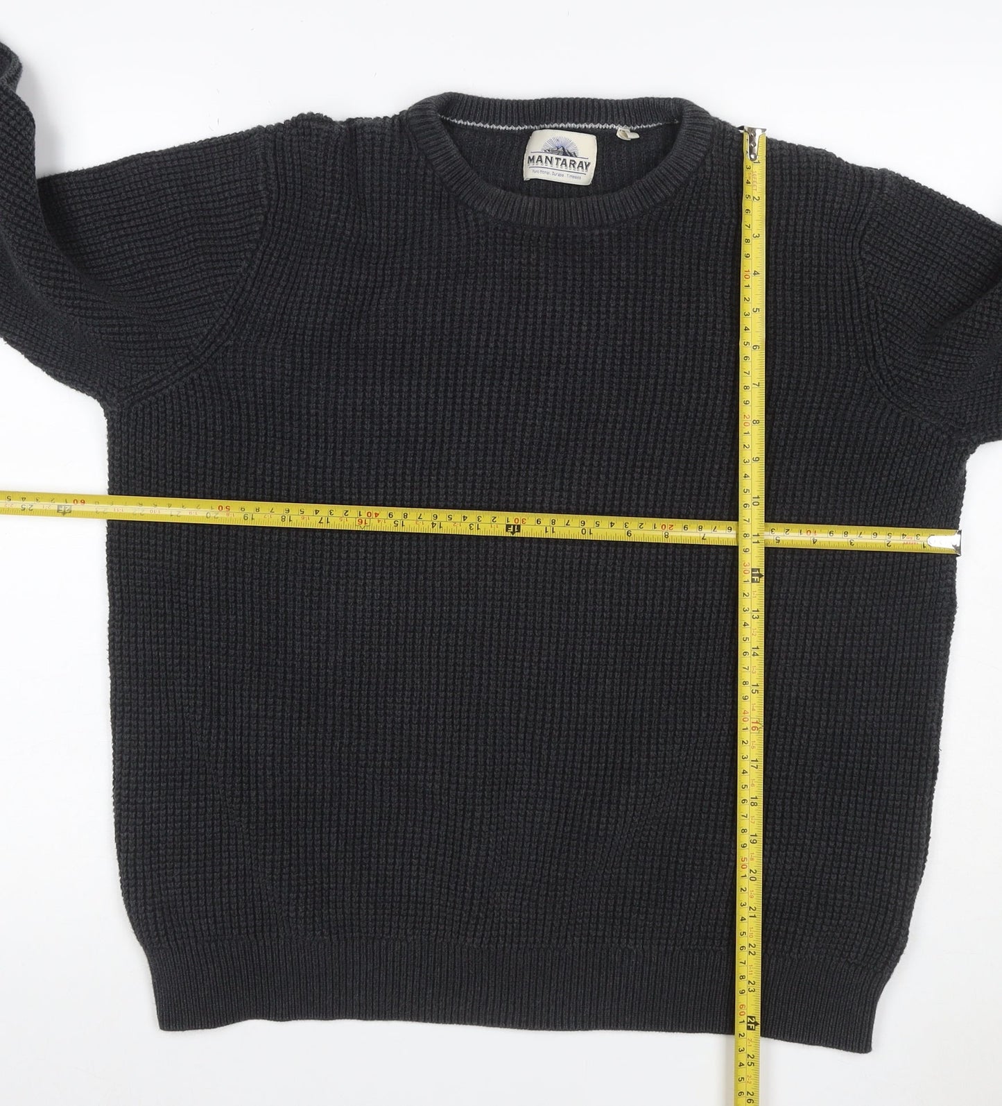 Mantaray Men’s Black XL Cotton Crew Neck Knit Pullover Jumper