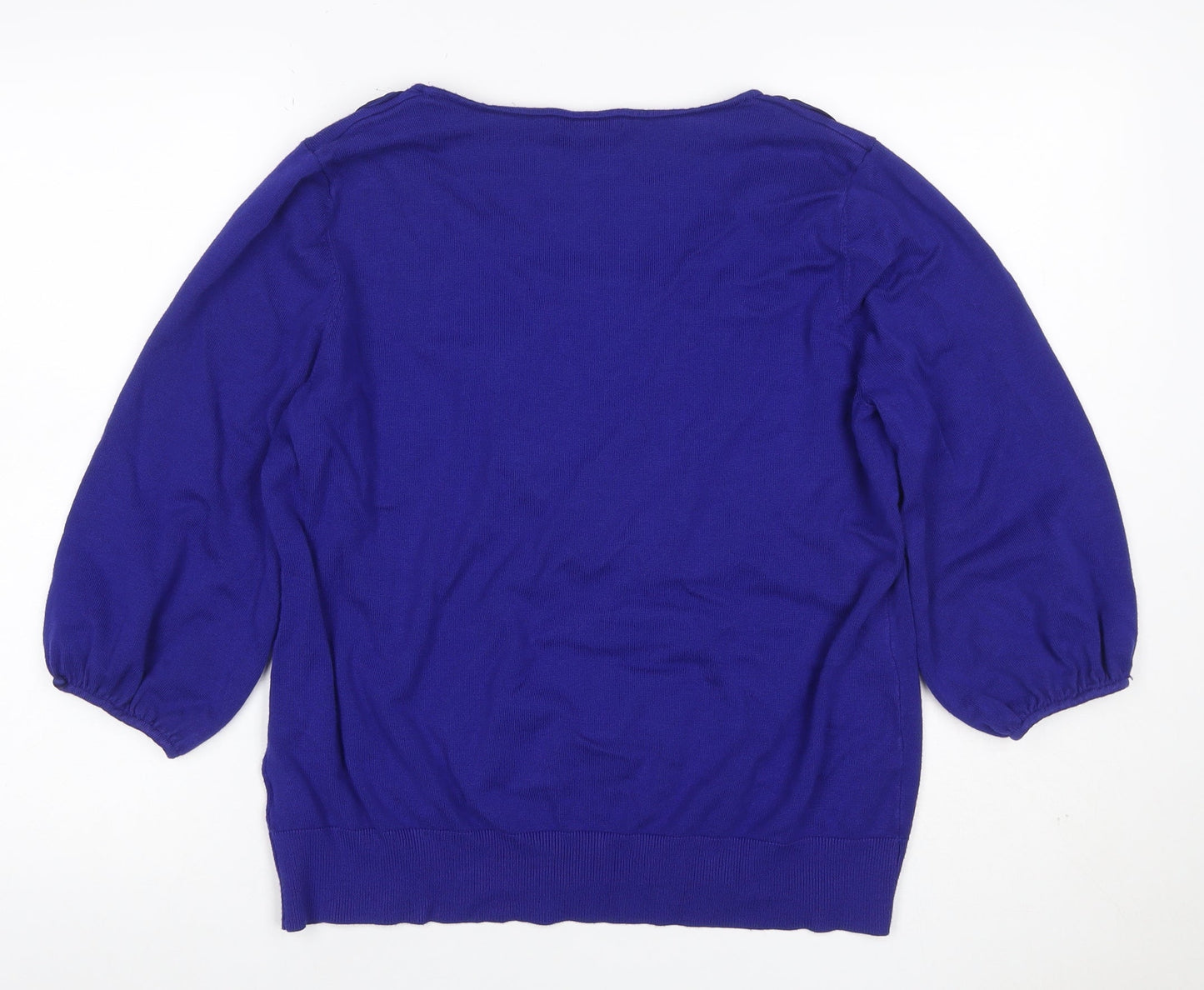 Per Una Women’s Blue Ruffle Knit Jumper UK 20 3/4 Balloon Sleeve