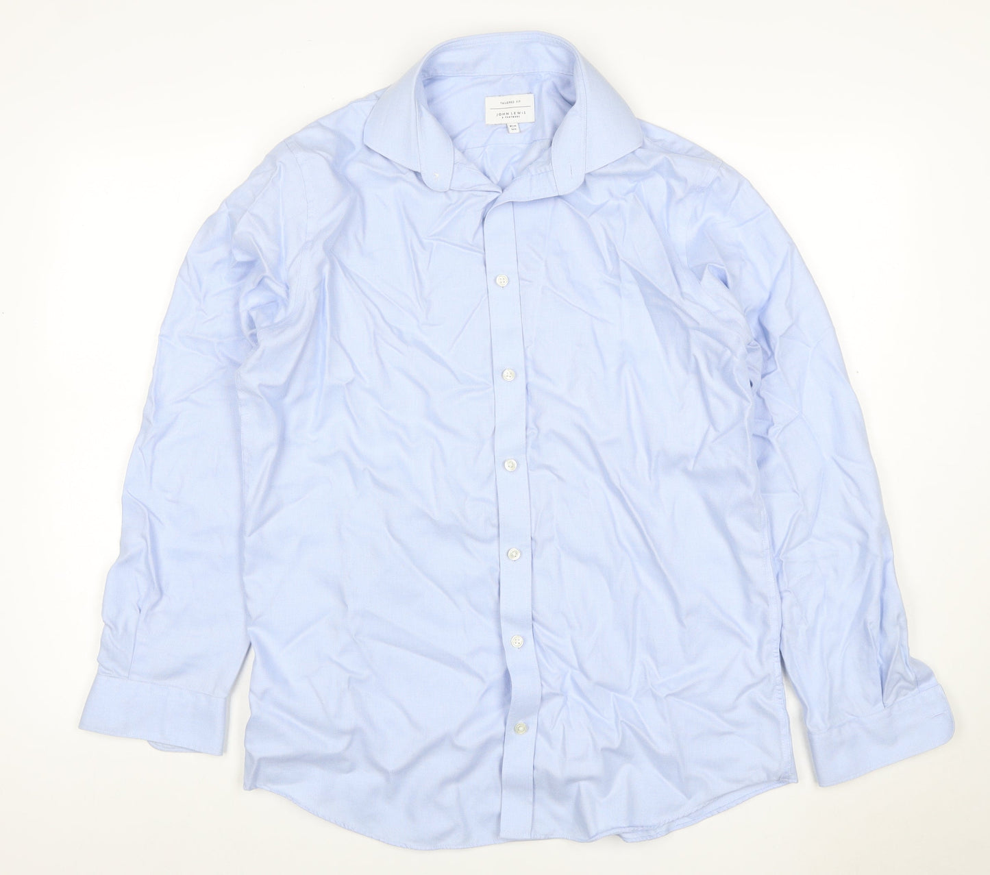 John Lewis Men Blue 16 Tailored Fit Cotton Long Sleeve Shirt