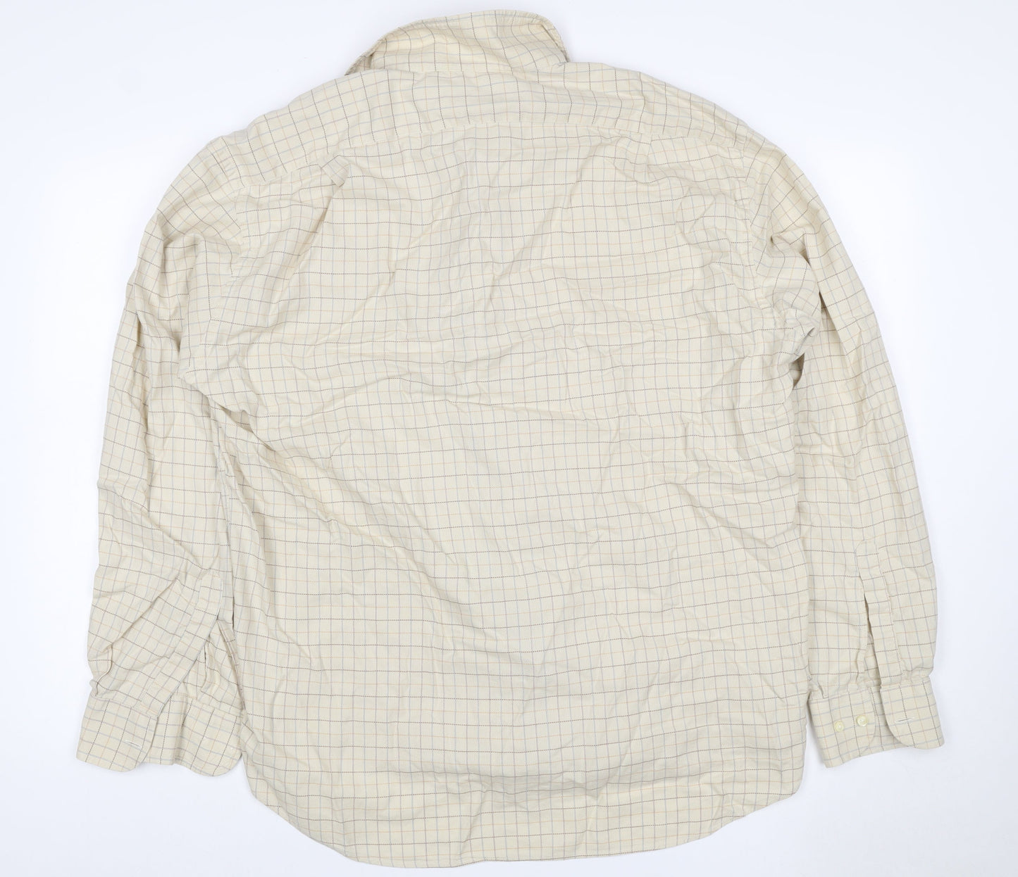 Canali Men’s Beige Check Cotton Long Sleeve Button-Up Shirt XL