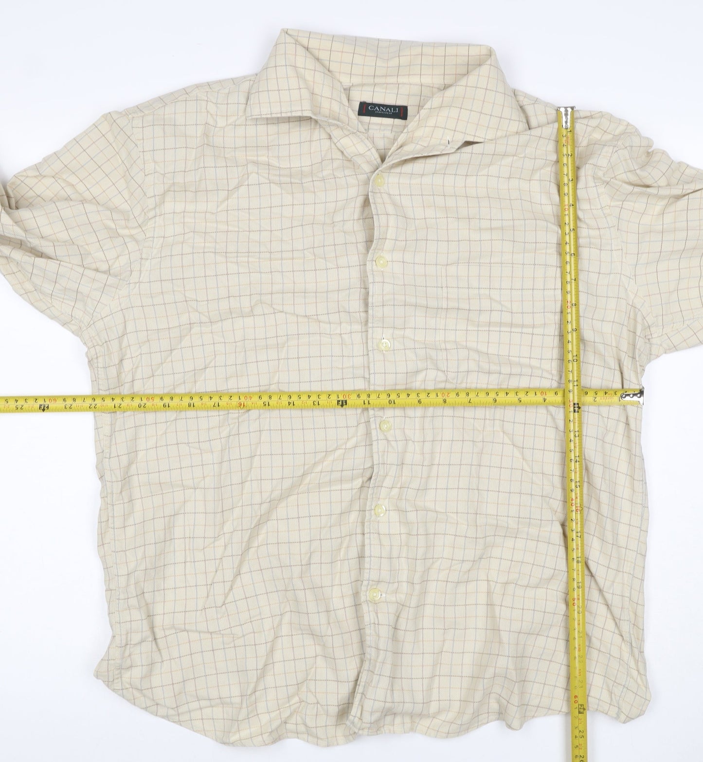 Canali Men’s Beige Check Cotton Long Sleeve Button-Up Shirt XL