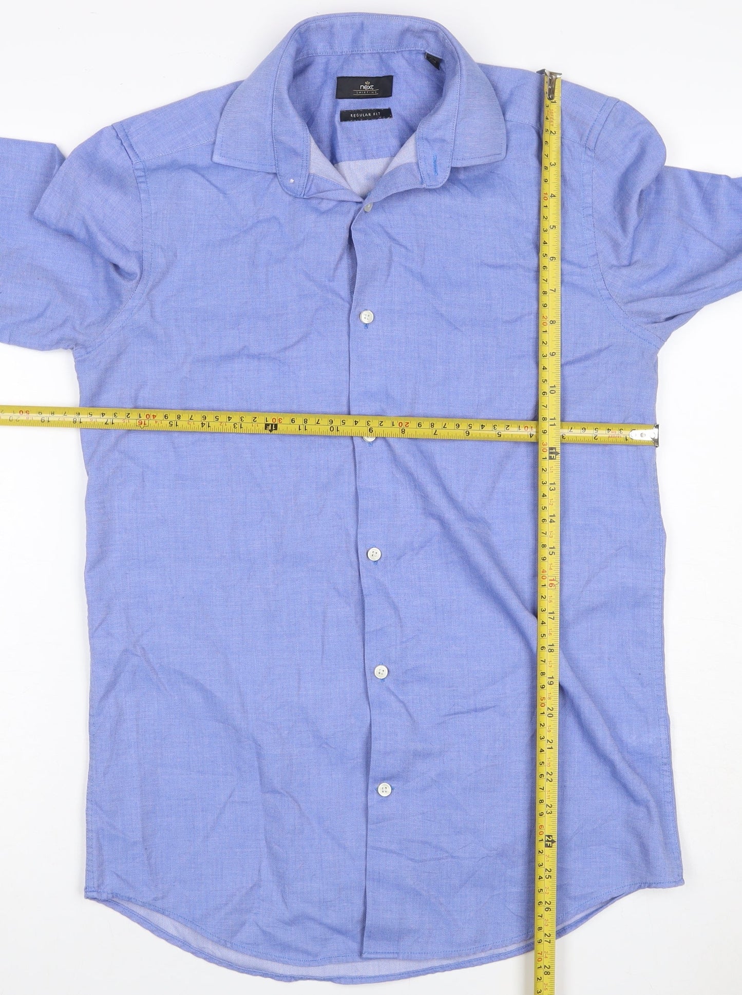 Next Men's Blue 14.5 Regular Fit Long Sleeve Cotton Button-Up Shirt