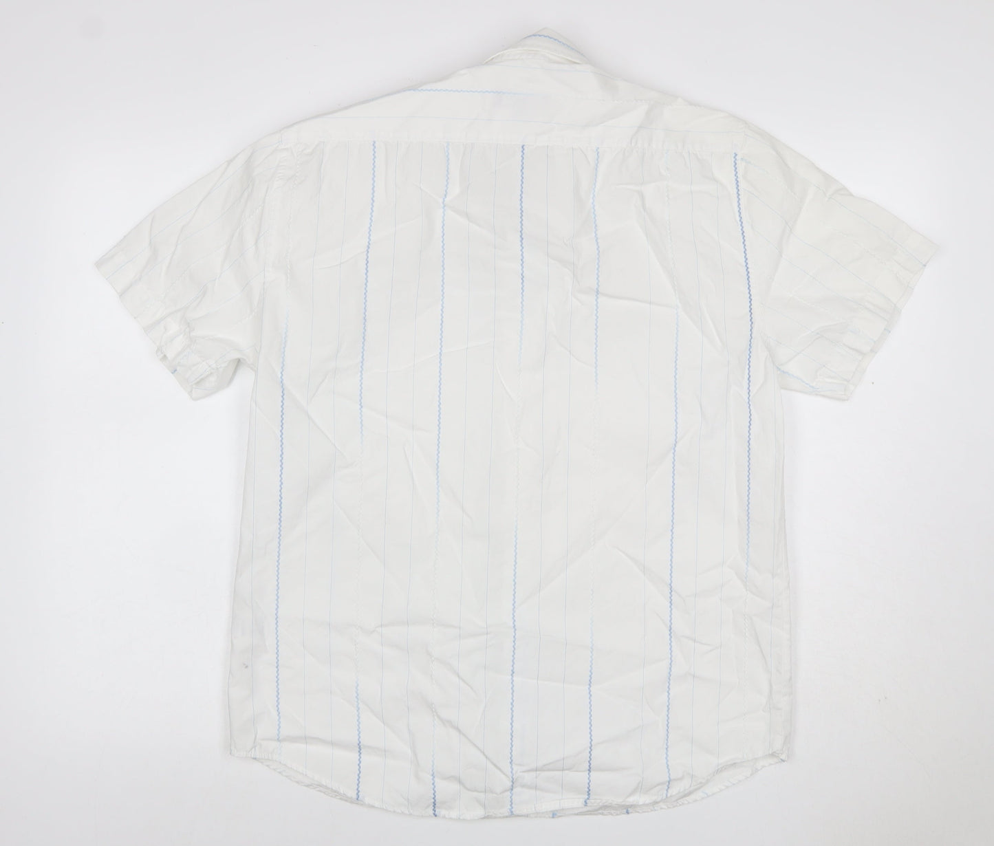 Next Men’s White Blue Stripe Cotton Short Sleeve Button-Up Shirt M