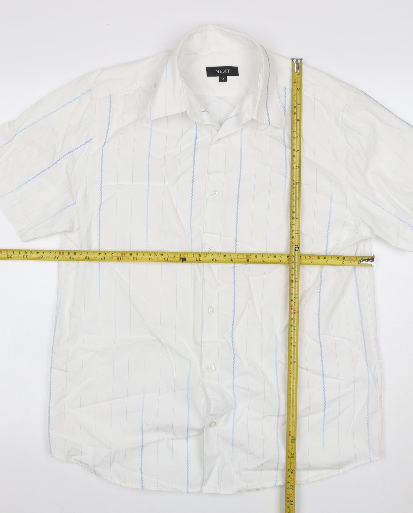 Next Men’s White Blue Stripe Cotton Short Sleeve Button-Up Shirt M