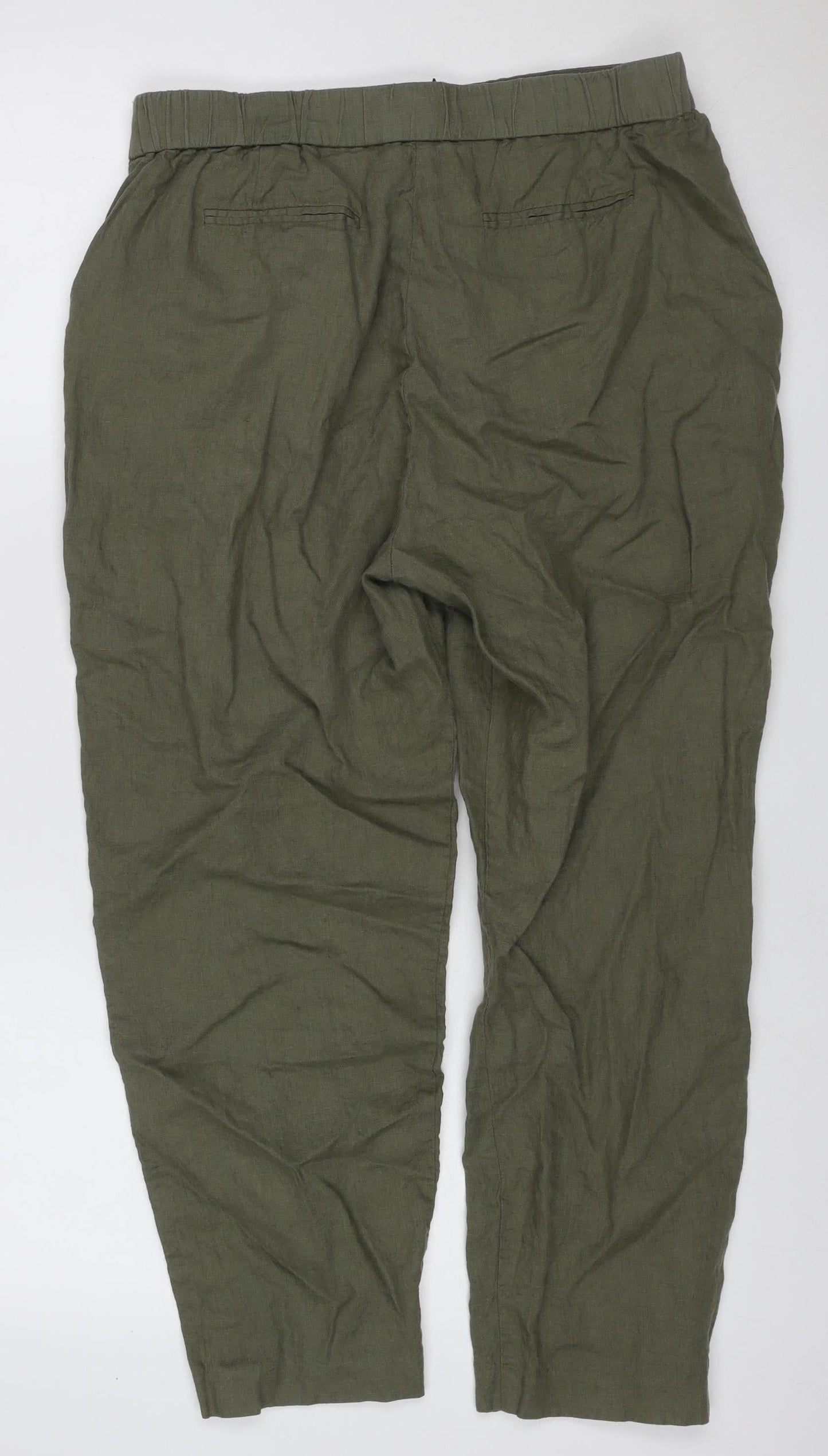 John Lewis & Partners Women’s Green Size 14 Linen Wide-Leg Trousers