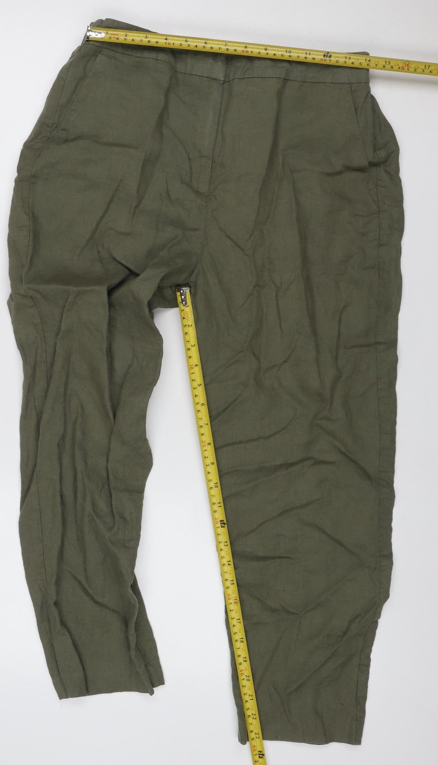 John Lewis & Partners Women’s Green Size 14 Linen Wide-Leg Trousers