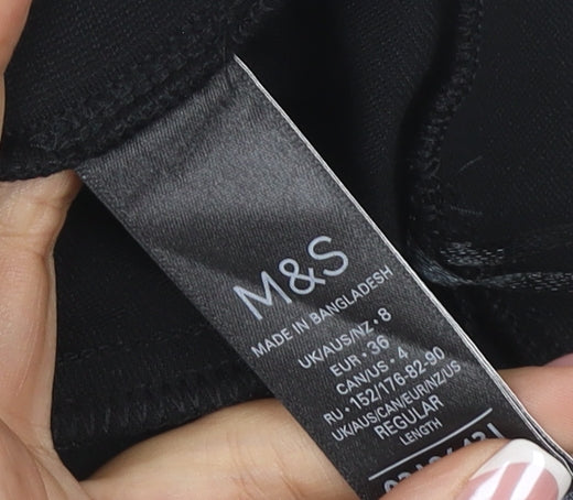 Marks & Spencer Women Black UK 8 Regular Stretch Slim Trousers