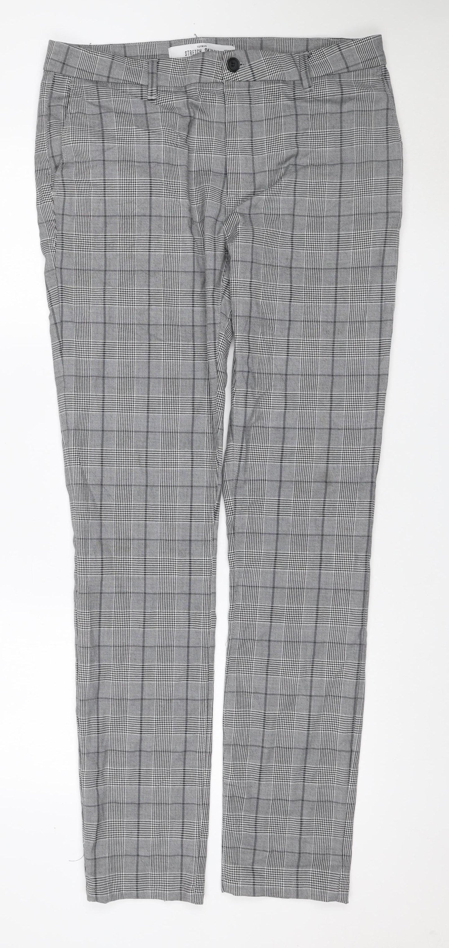 Topman Men Grey Check Stretch Skinny Dress Trousers W34 L34