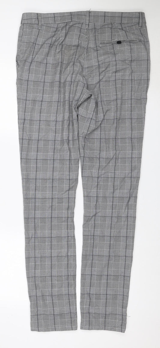 Topman Men Grey Check Stretch Skinny Dress Trousers W34 L34