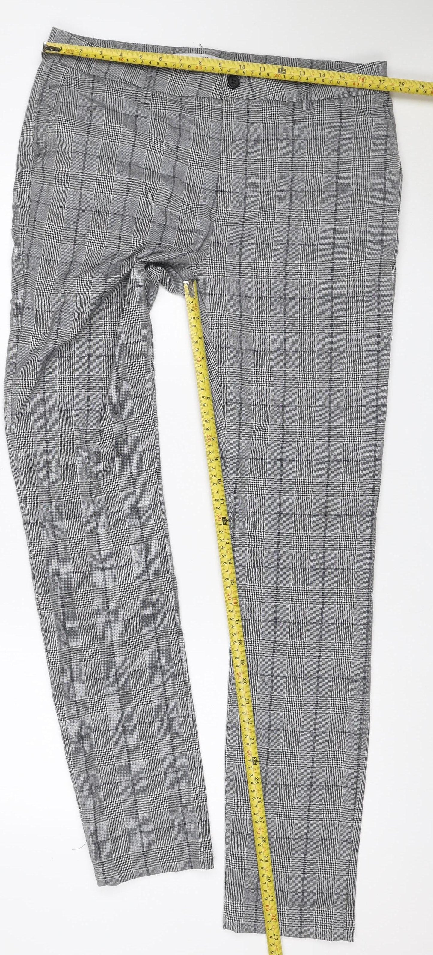 Topman Men Grey Check Stretch Skinny Dress Trousers W34 L34