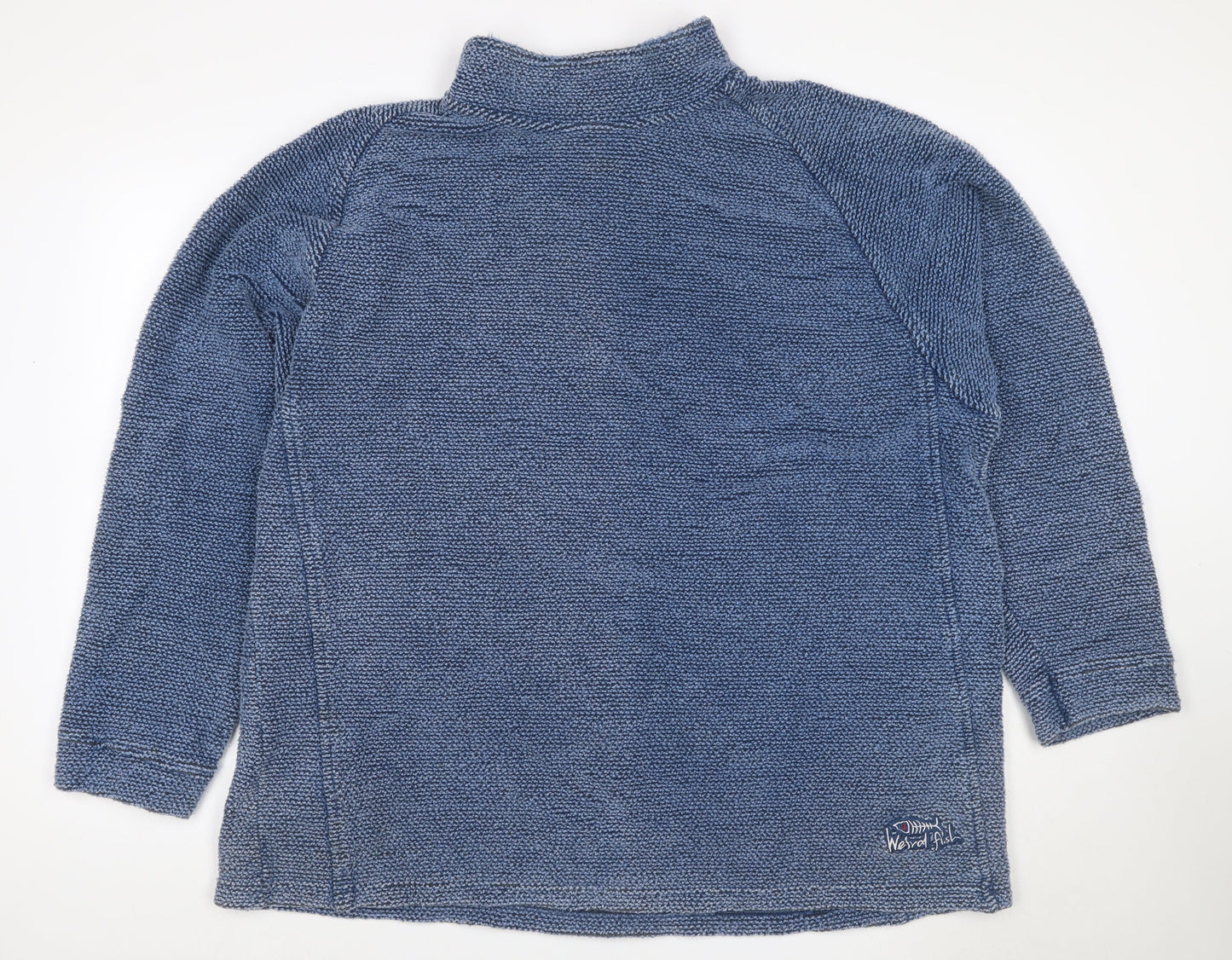 Weird Fish Men's Blue 2XL Mock Neck Knit Pullover Sweatshirt Logo