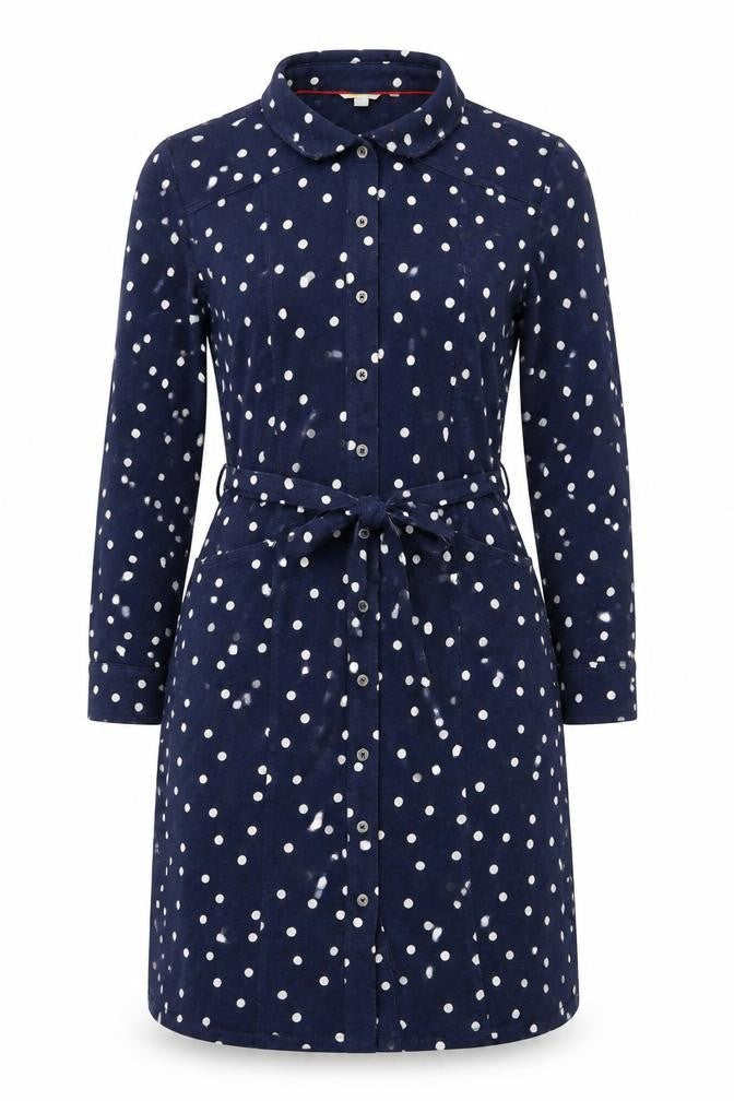 Boden Women’s Blue Polka Dot Belted Shirt Dress UK 8 Long Sleeve