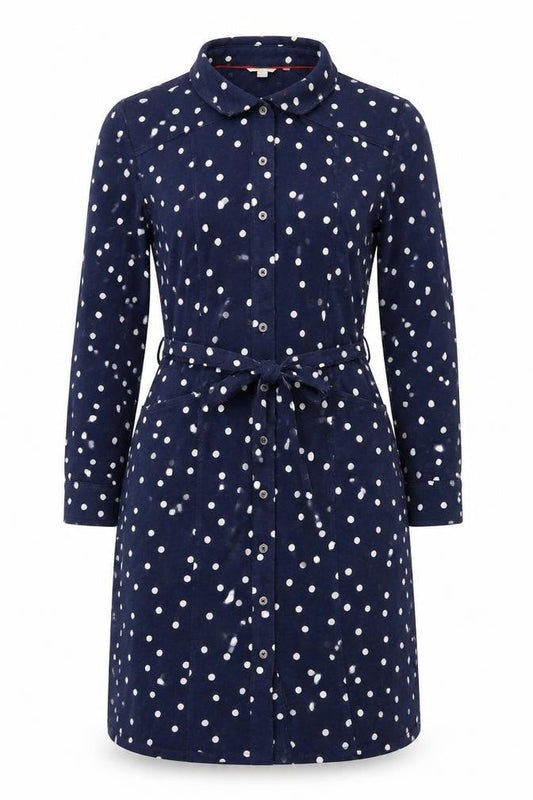Boden Women’s Blue Polka Dot Belted Shirt Dress UK 8 Long Sleeve
