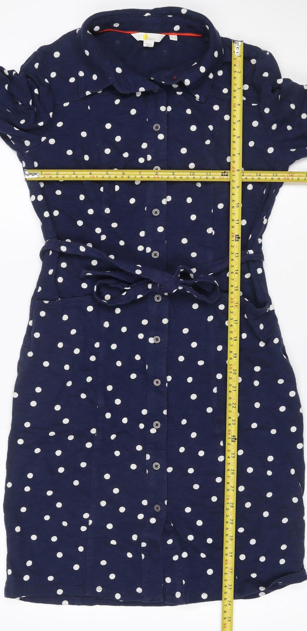 Boden Women’s Blue Polka Dot Belted Shirt Dress UK 8 Long Sleeve