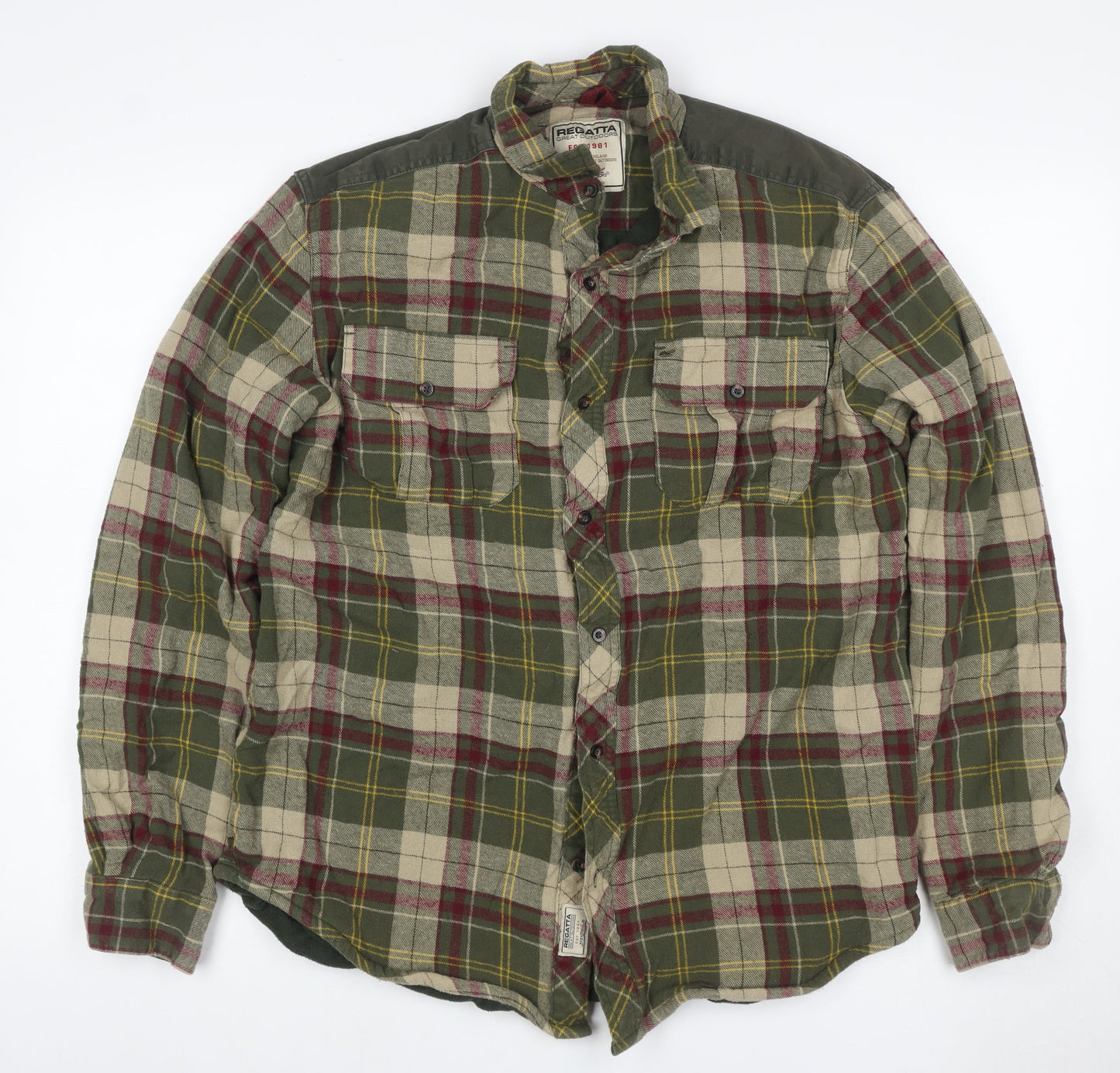 Regatta Men’s Green Plaid Lined Flannel Button-Up Shirt Size L