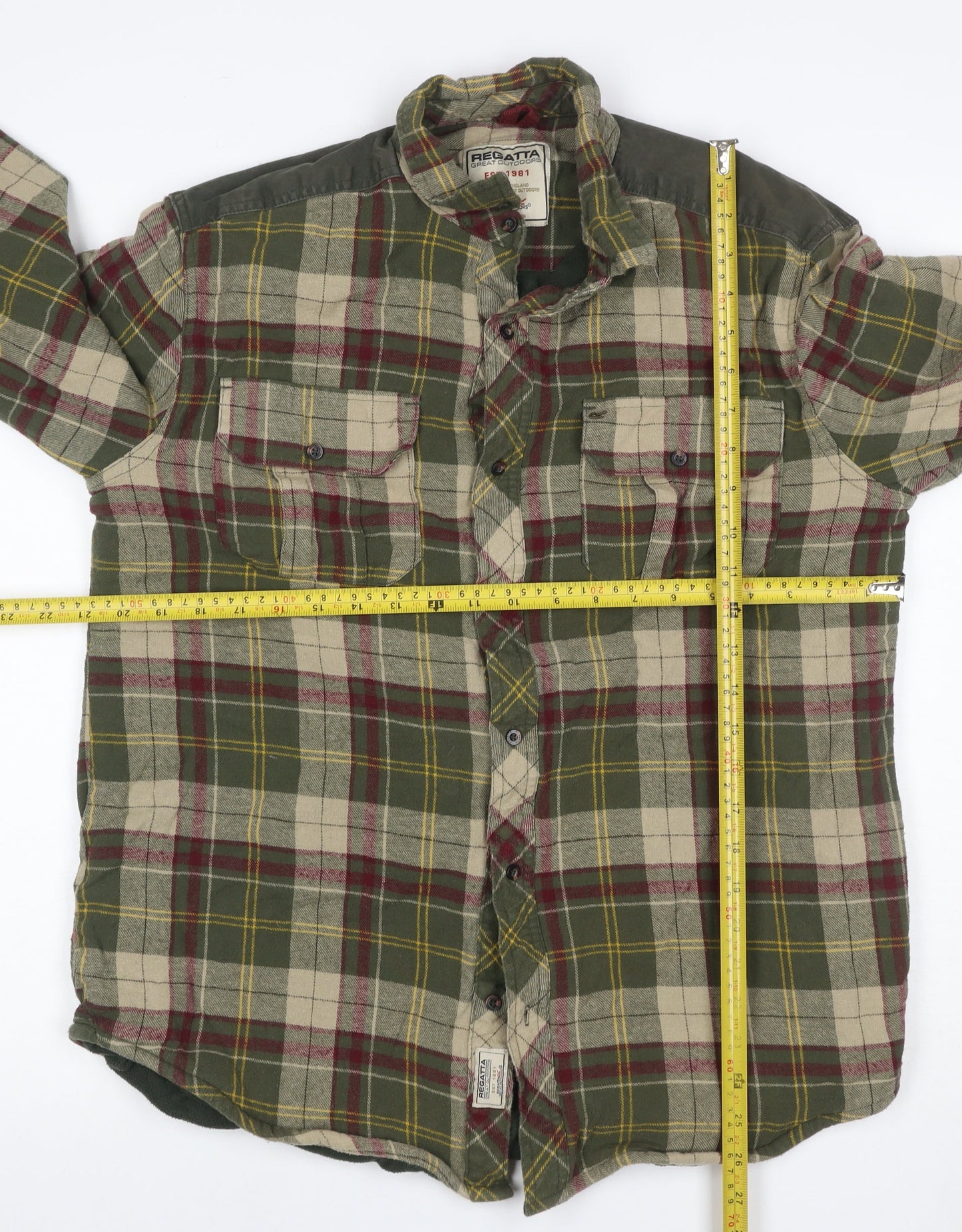 Regatta Men’s Green Plaid Lined Flannel Button-Up Shirt Size L