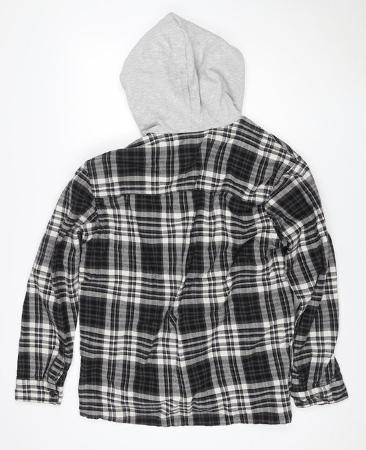 H&M Men’s Black Grey Plaid Hooded Shacket Jacket Size M
