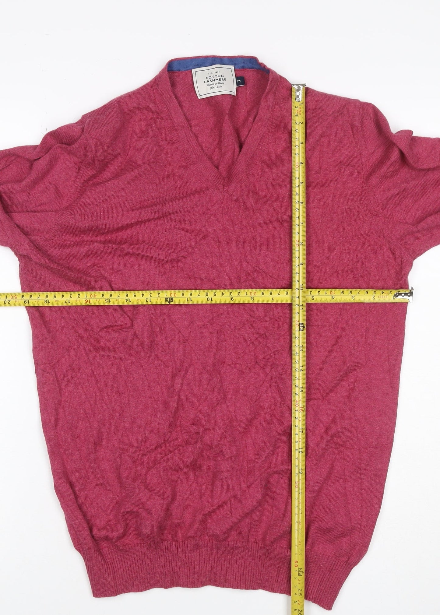 John Lewis Men’s Pink Cotton Cashmere V-Neck Pullover Jumper M