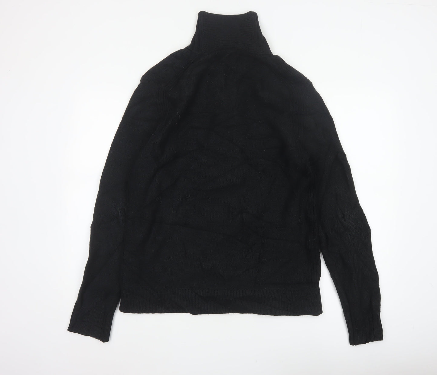 BOSS Hugo Boss Men Black M Wool Blend Cable Knit High Neck Henley Jumper