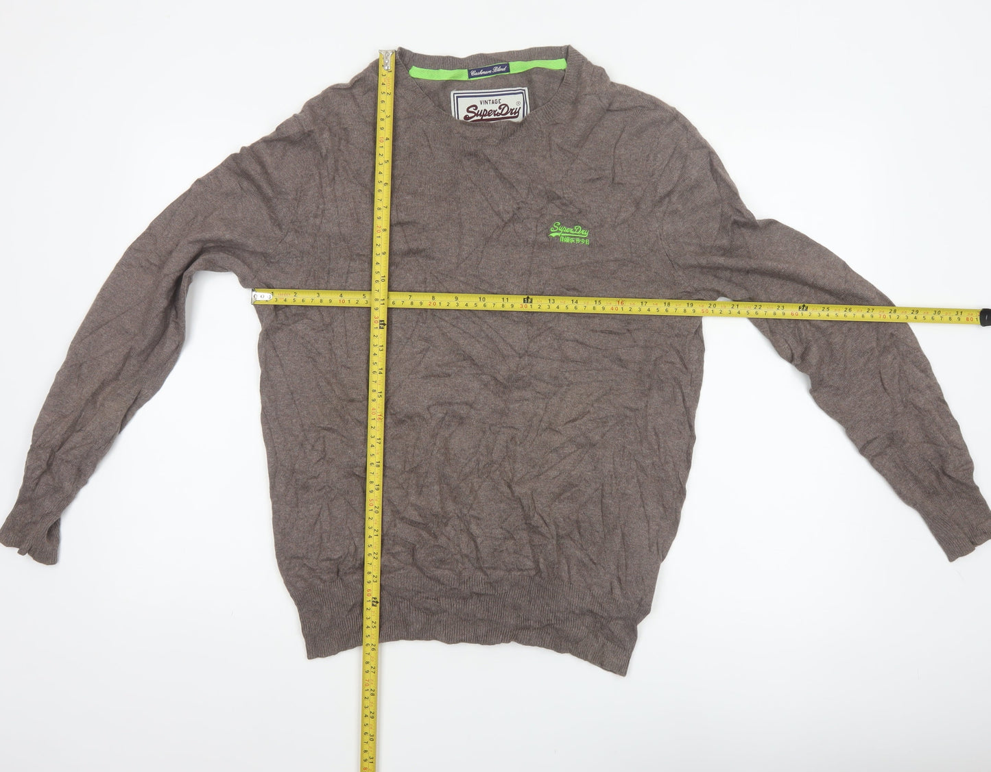 Superdry Men’s Brown M Cashmere Cotton Logo Crew Neck Jumper