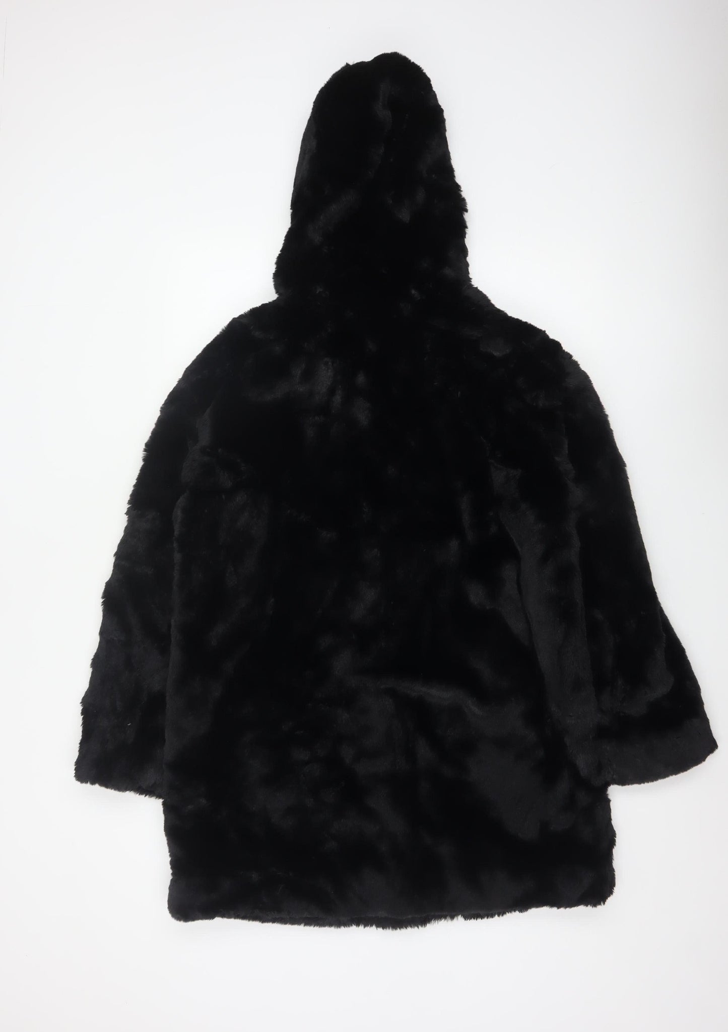 Marks and Spencer Women Black Size 12 Hooded Faux Fur Long Coat