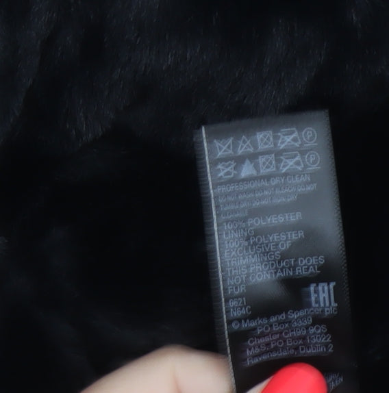 Marks and Spencer Women Black Size 12 Hooded Faux Fur Long Coat