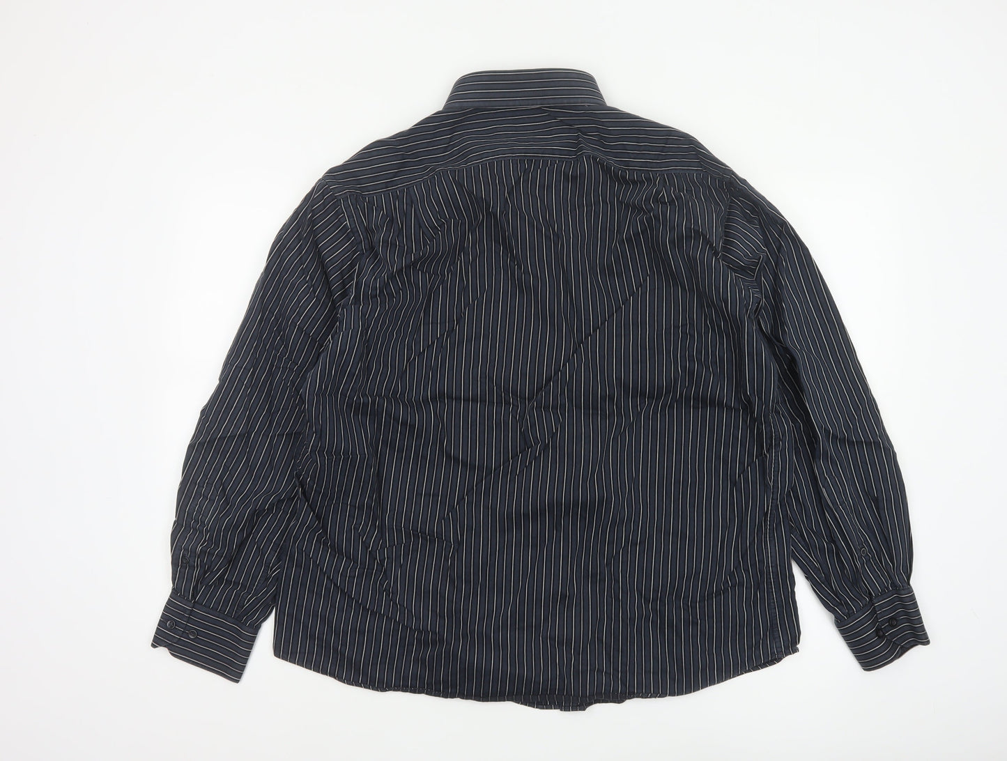 Marks & Spencer Men Blue 42 Pinstripe Pure Cotton Easy Iron Shirt