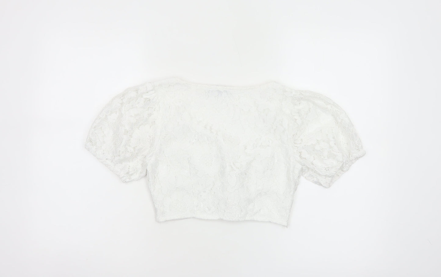PrettyLittleThing Women White UK 6 Cropped Lace Puff Sleeve Blouse