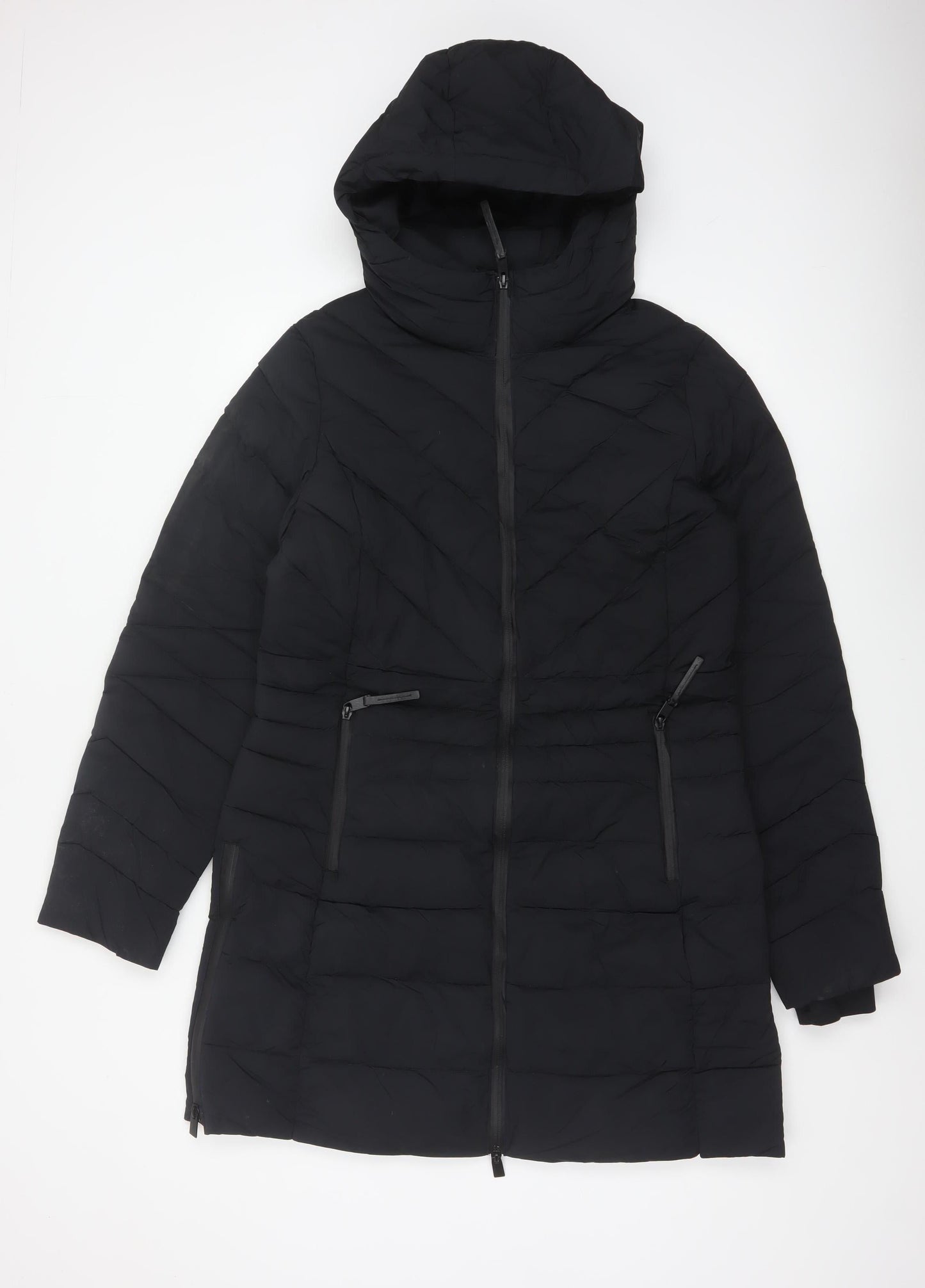Goodmove Women’s Black UK 14 Long Hooded Puffer Jacket Quilted