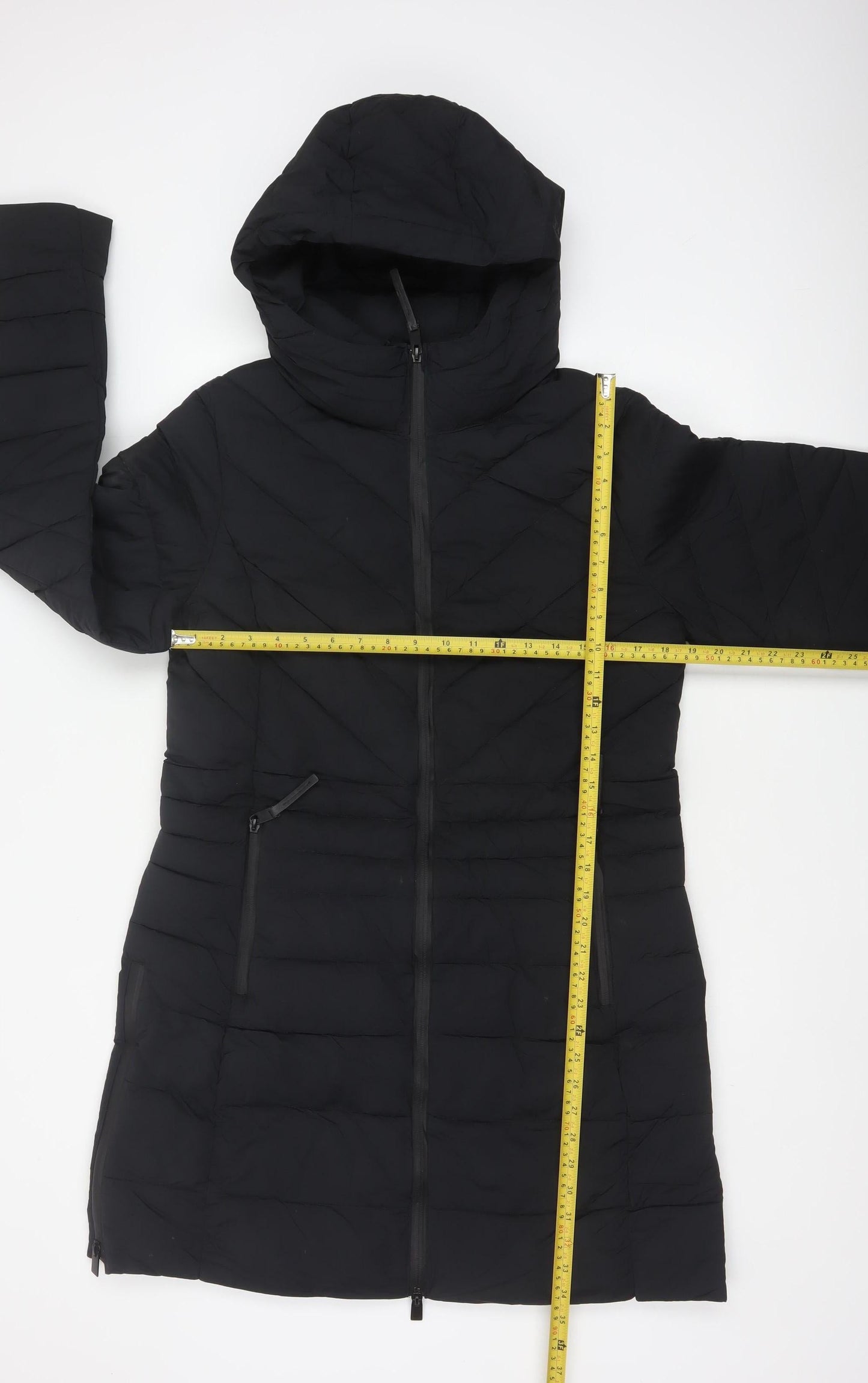 Goodmove Women’s Black UK 14 Long Hooded Puffer Jacket Quilted