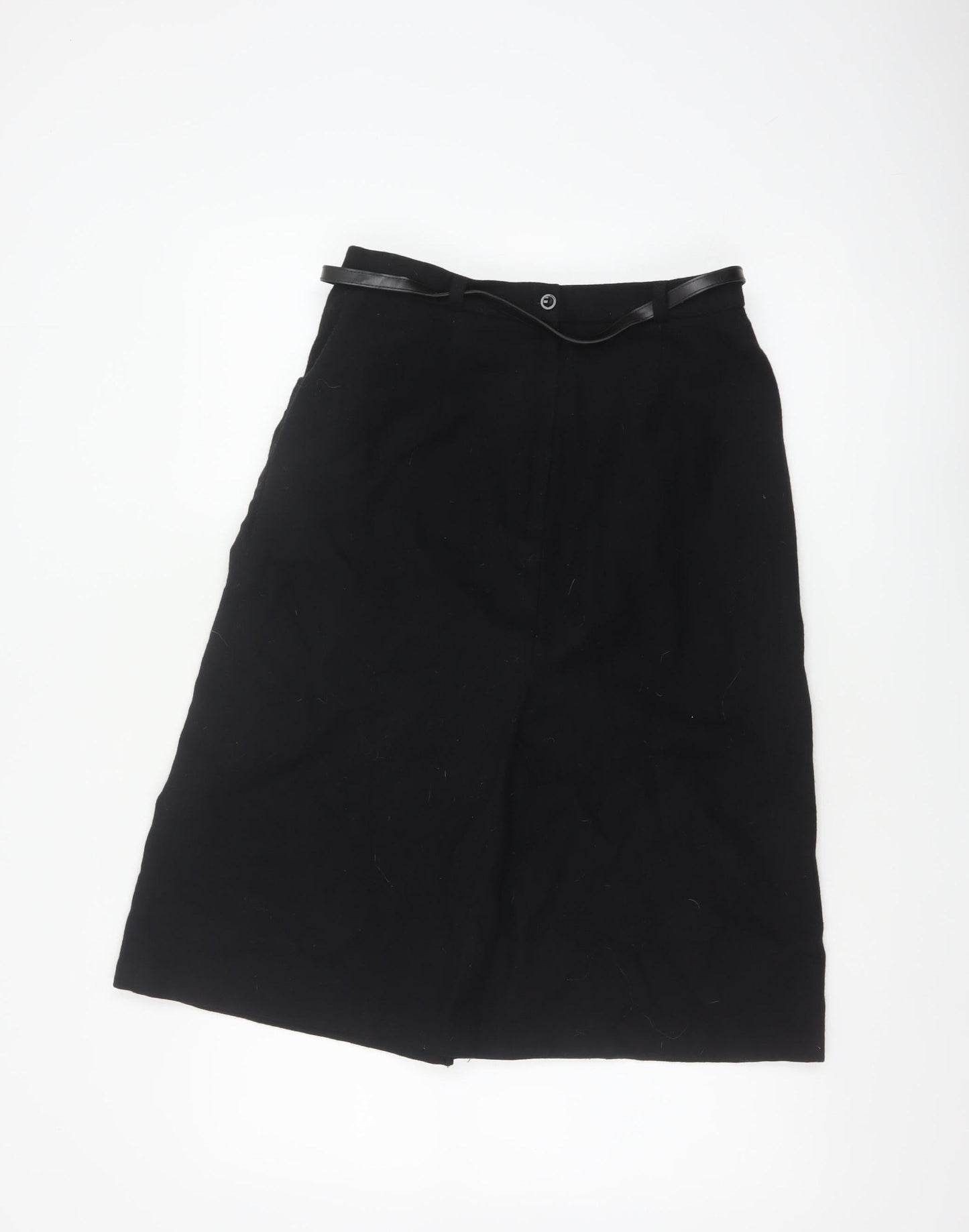 BHS Women’s Black Wool Blend A-Line Knee Length Belted Skirt UK 14