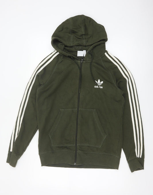 Adidas Women Green UK 16 Full Zip Hooded Logo Sweatshirt