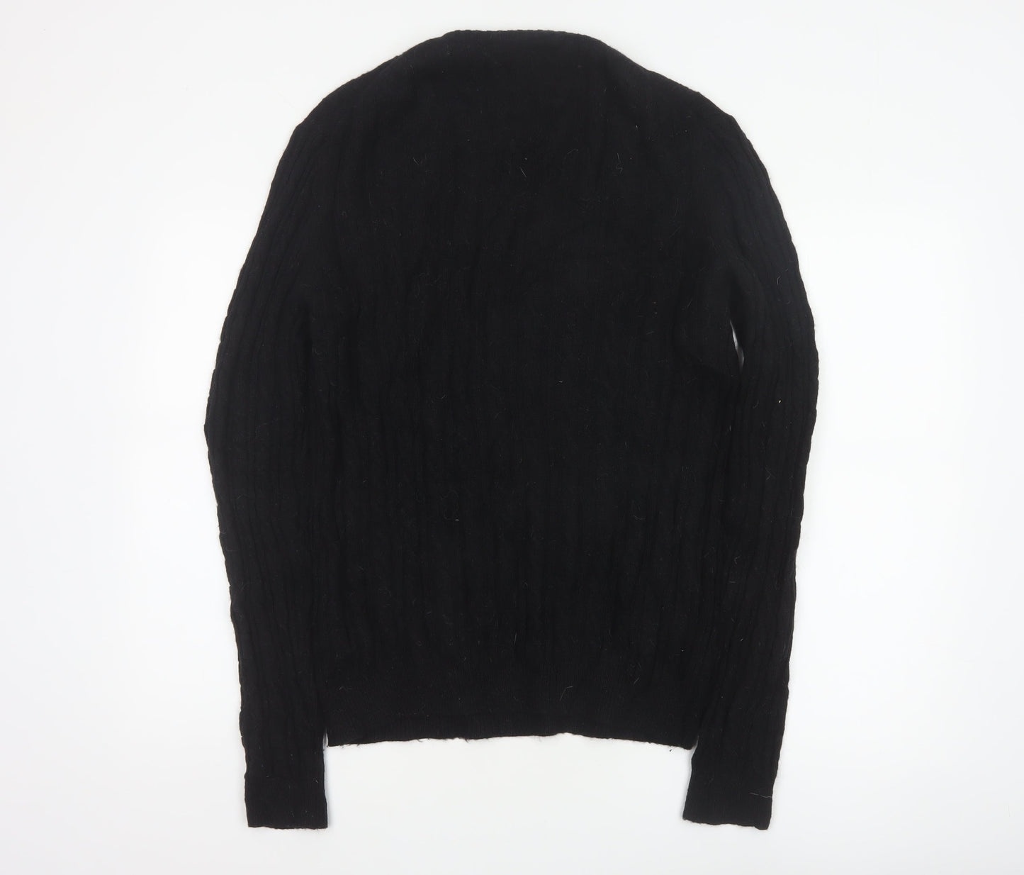 Farah Men’s Black M Cable Knit Wool Blend V-Neck Pullover Jumper