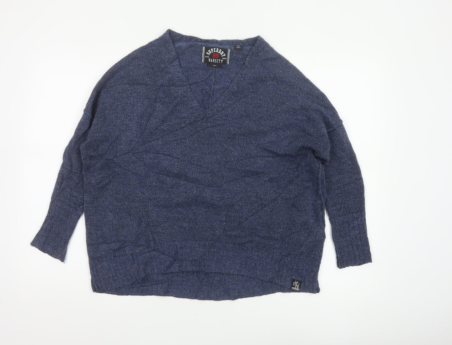 Superdry Unisex Blue S V-Neck Varsity Logo Knit Pullover Jumper