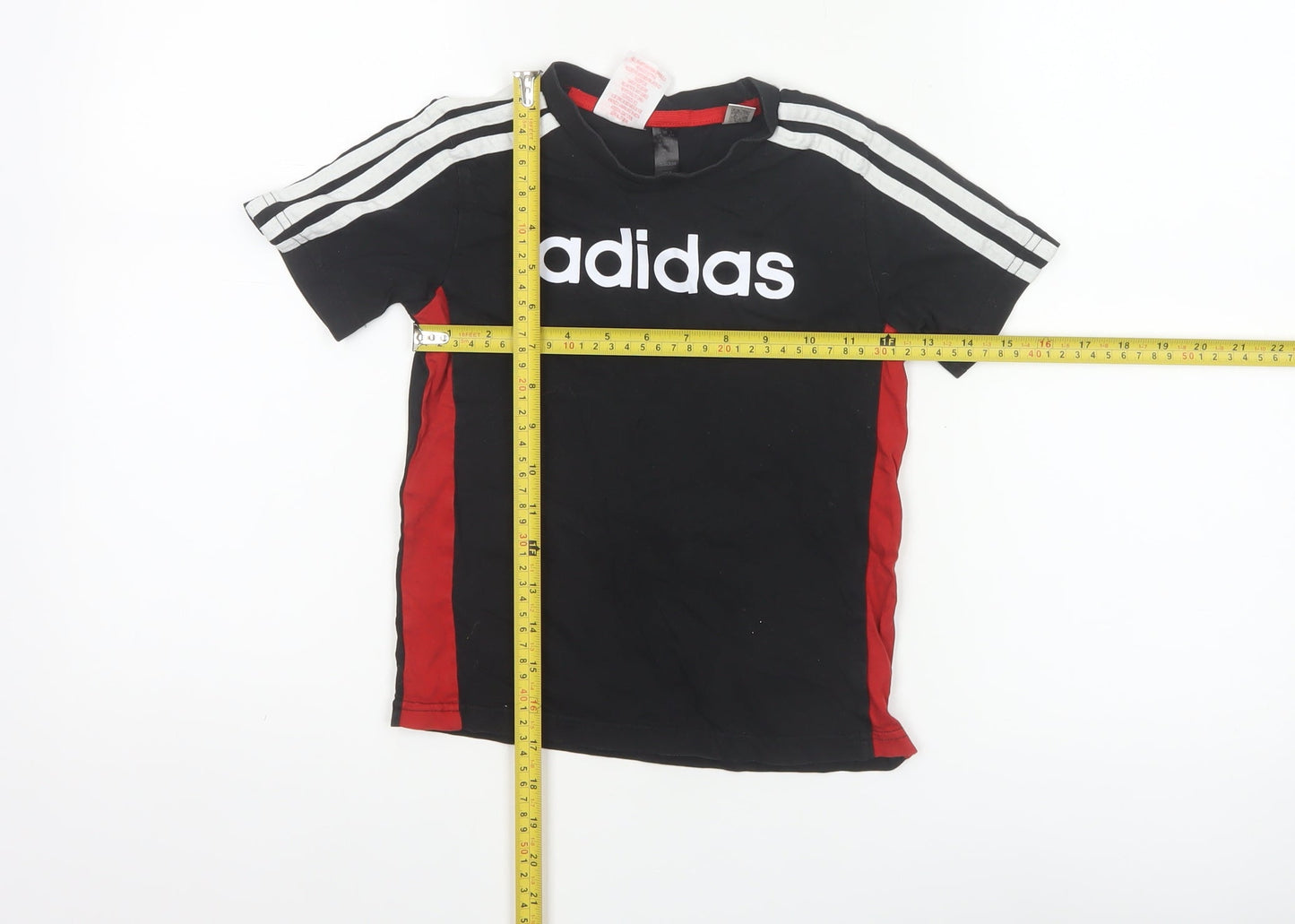 Adidas Boys Black Red 5-6 Years Logo Jersey T-Shirt