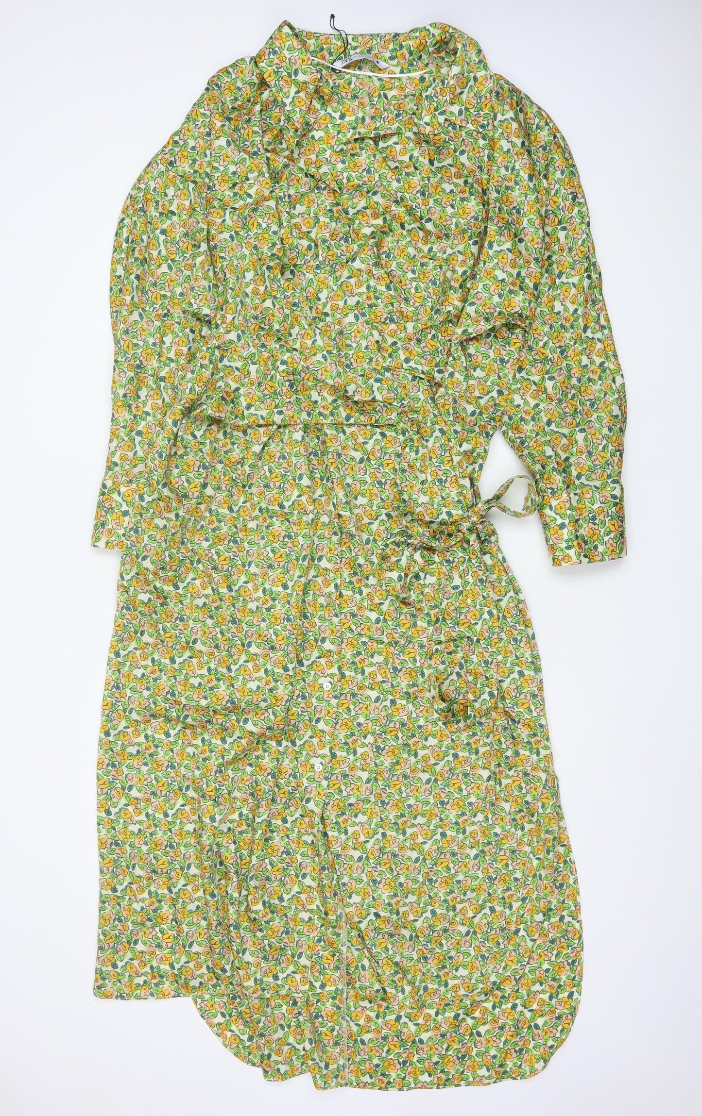Zara Women Multicoloured Floral Long Shirt Dress UK 18 Belted