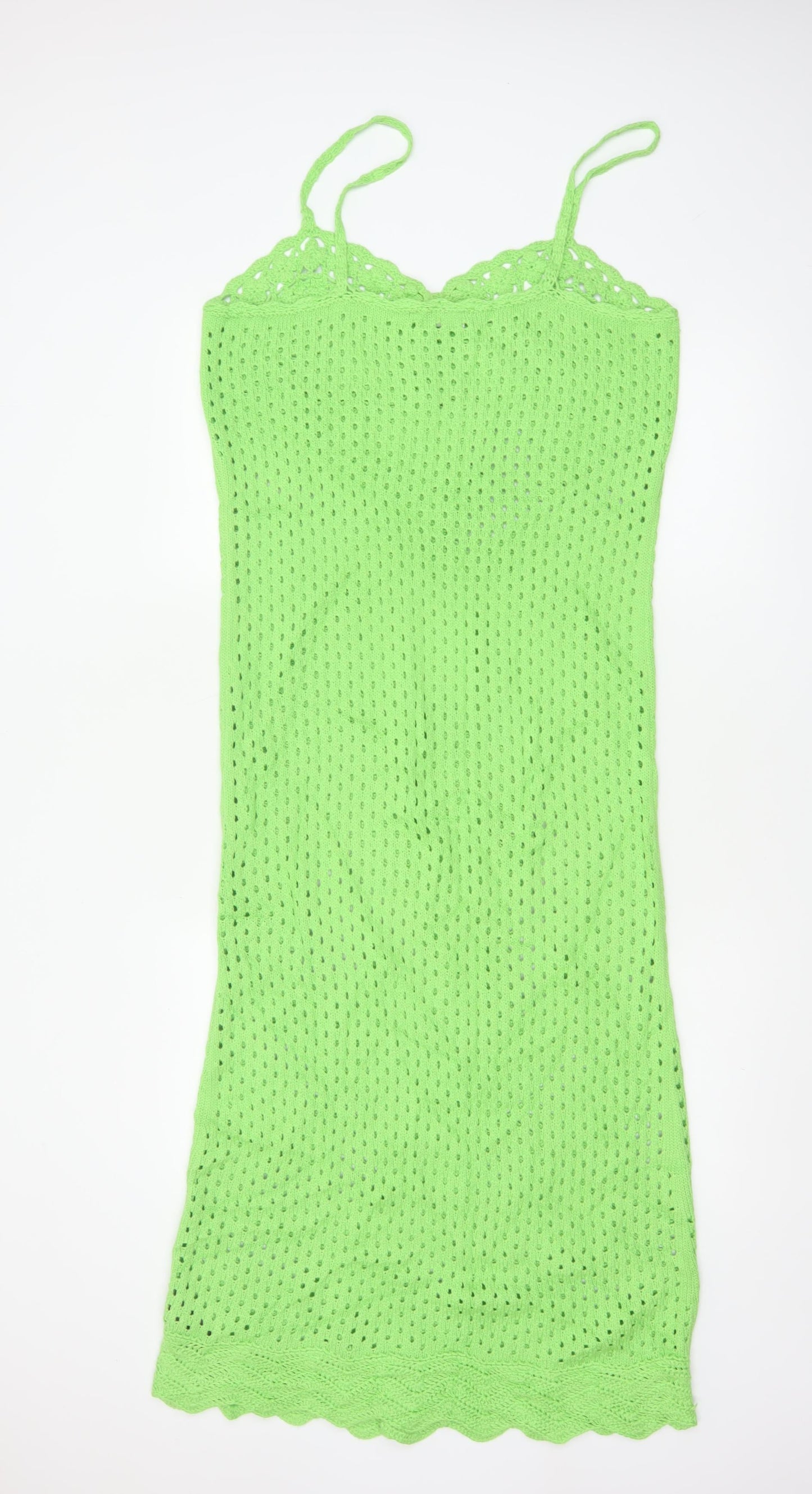 Topshop Women Green Crochet Knit Maxi Dress UK 12-14 Beach Boho