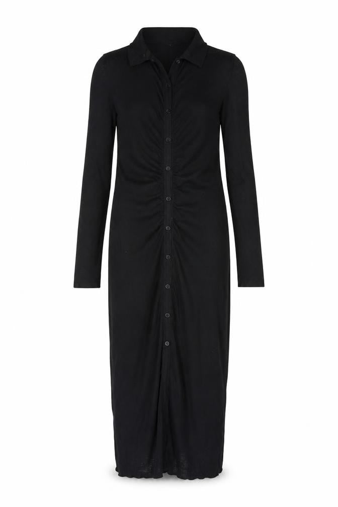 Zara Women Black M Long Shirt Dress Collared Stretch Button Front