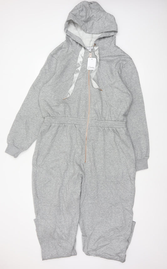 Pretty Secrets Women Grey UK 16/18 Hooded Fleece Zip One Piece
