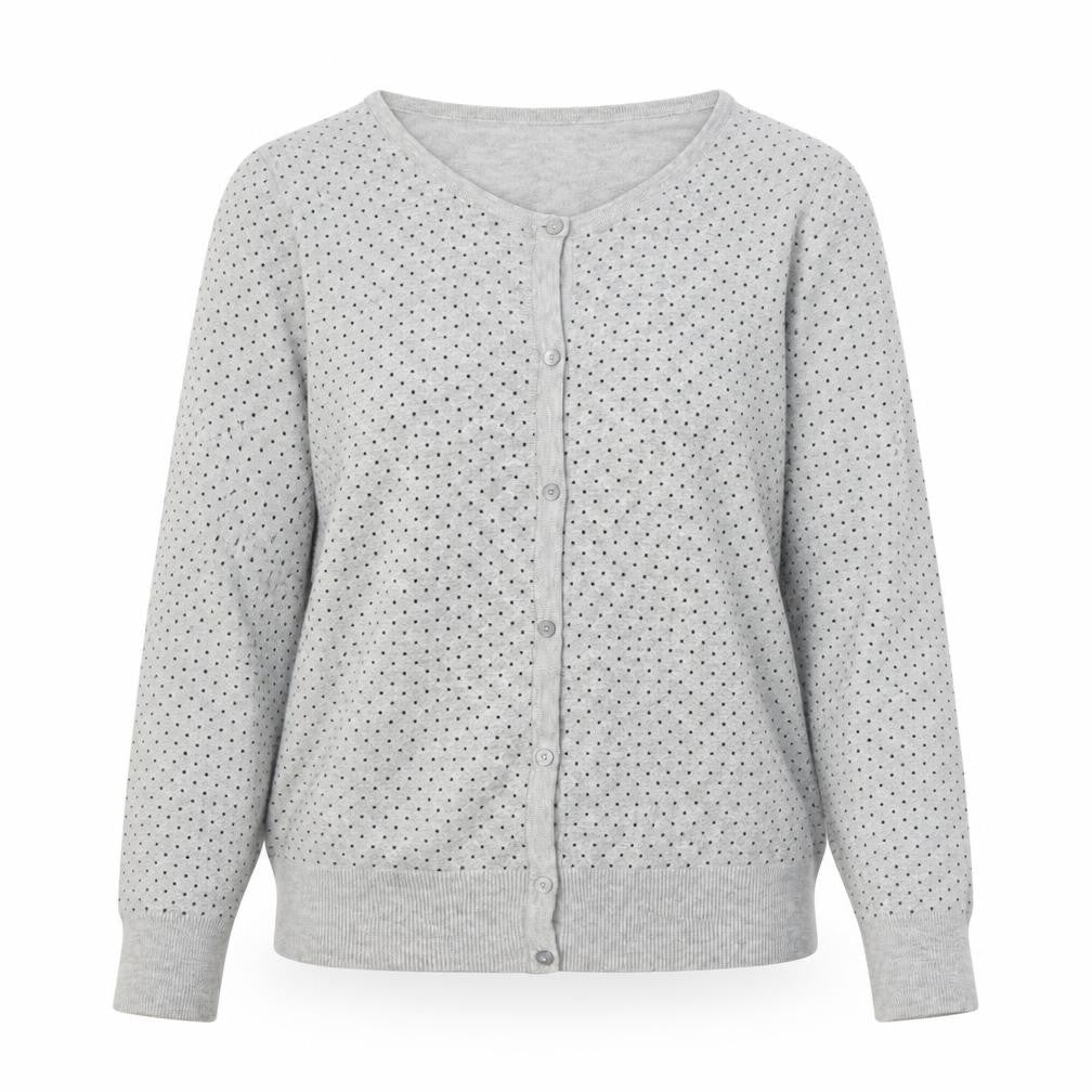 Kiabi Women Grey Polka Dot Button Cardigan Size 12 Cotton Knit