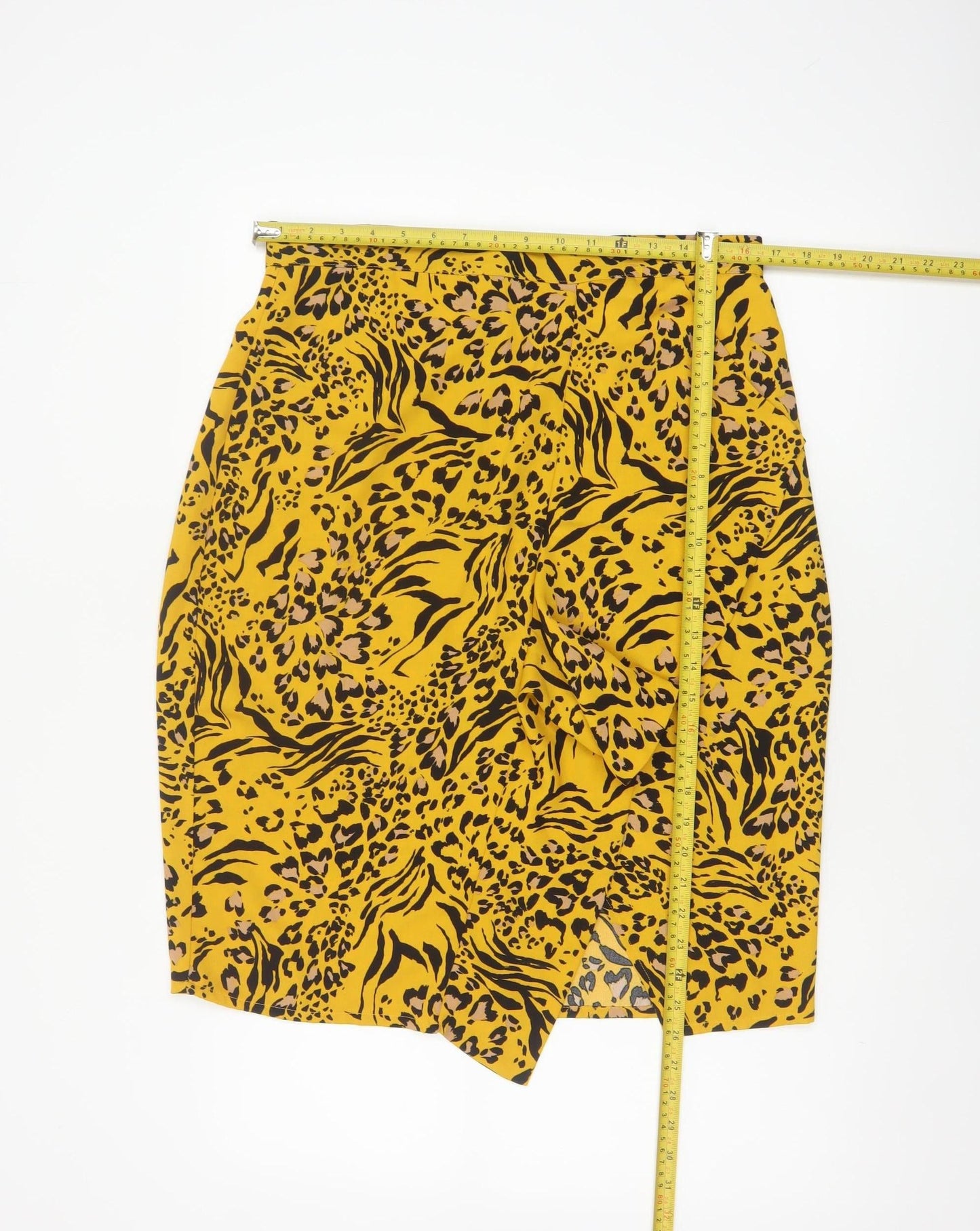 Dorothy Perkins Women Yellow Animal Print UK 14 High Rise Pencil Skirt