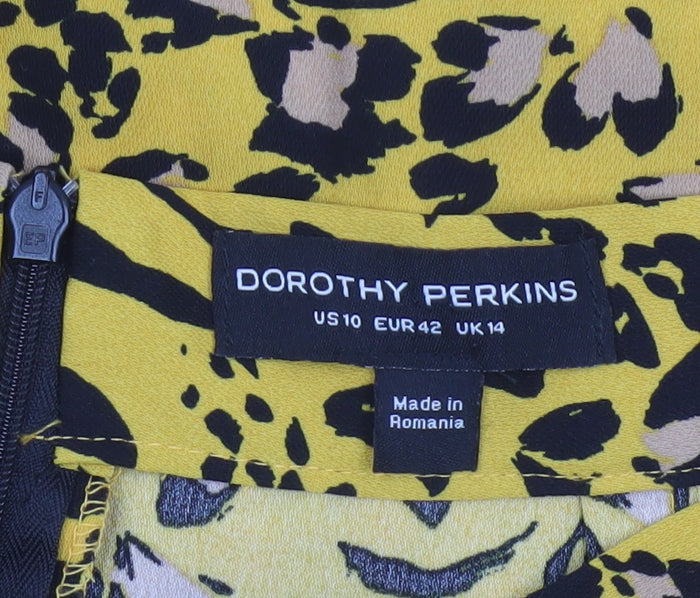 Dorothy Perkins Women Yellow Animal Print UK 14 High Rise Pencil Skirt