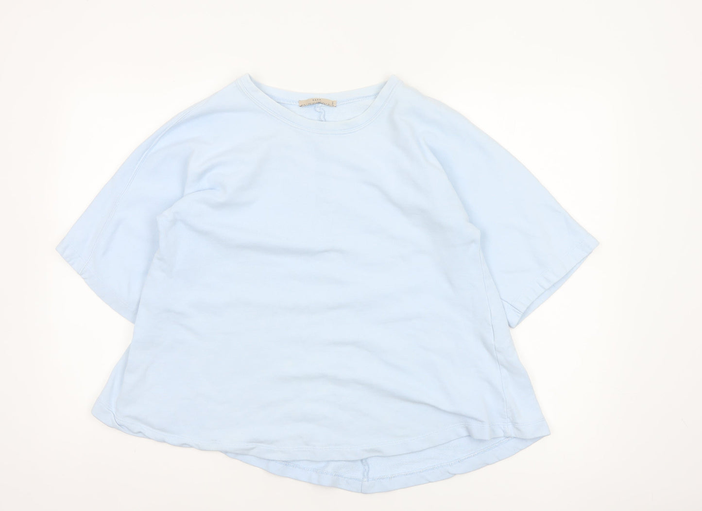 Zara Women Blue M Basic Cotton Crew Neck Kimono Sleeve T-Shirt