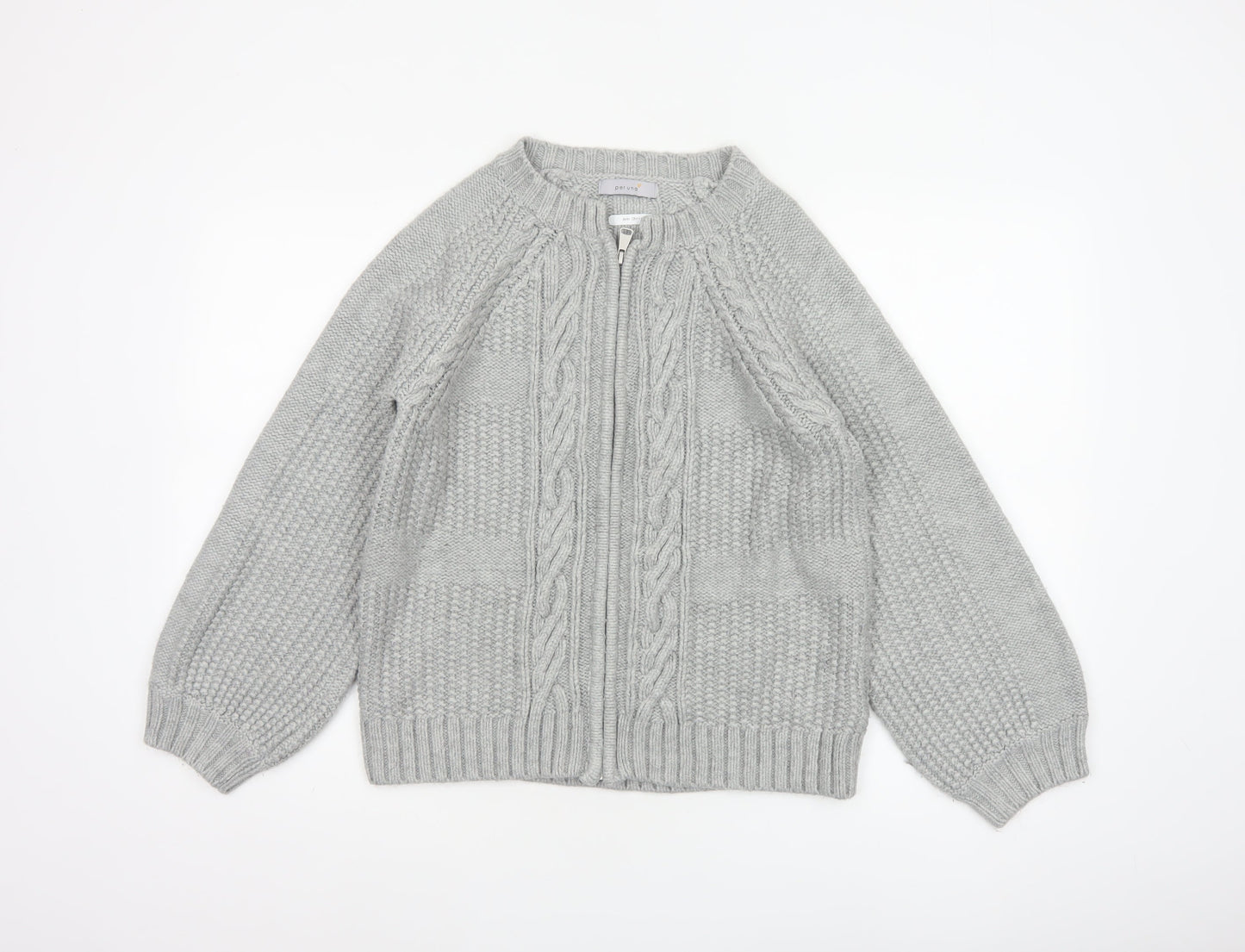 Marks & Spencer Women Grey UK 14 Cable Knit Full Zip Cardigan
