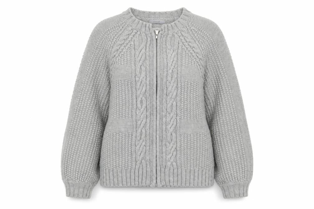 Marks & Spencer Women Grey UK 14 Cable Knit Full Zip Cardigan