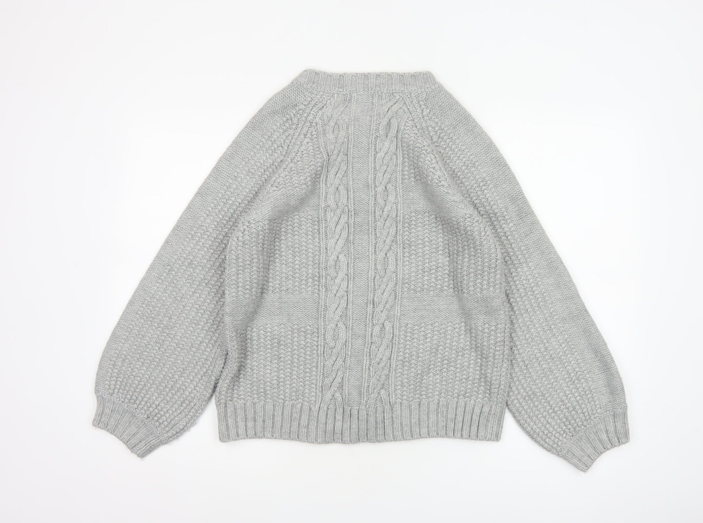 Marks & Spencer Women Grey UK 14 Cable Knit Full Zip Cardigan