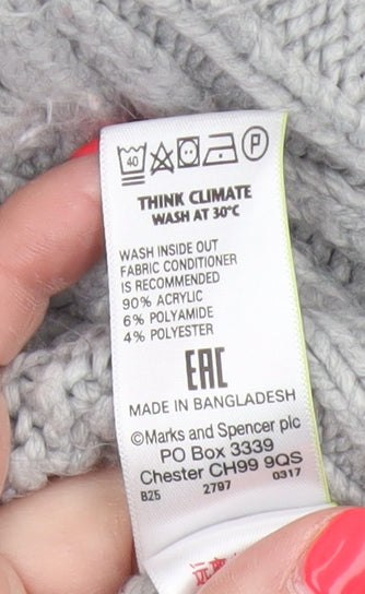 Marks & Spencer Women Grey UK 14 Cable Knit Full Zip Cardigan