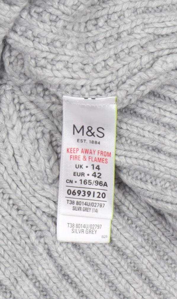 Marks & Spencer Women Grey UK 14 Cable Knit Full Zip Cardigan