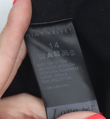 Mint Velvet Women Black UK 14 Embroidered Silk Sleeve Knit Tunic Jumper