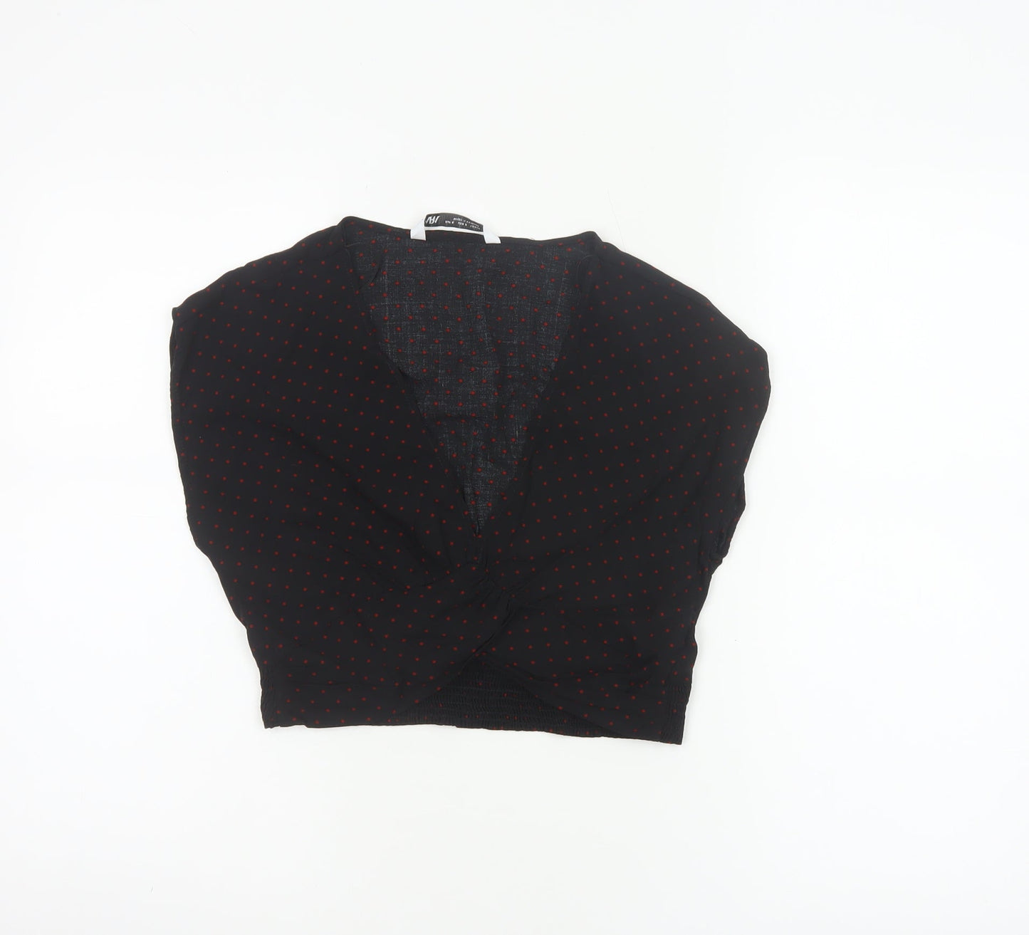 Zara Women Black Red Polka Dot Cropped V-Neck Blouse Size S